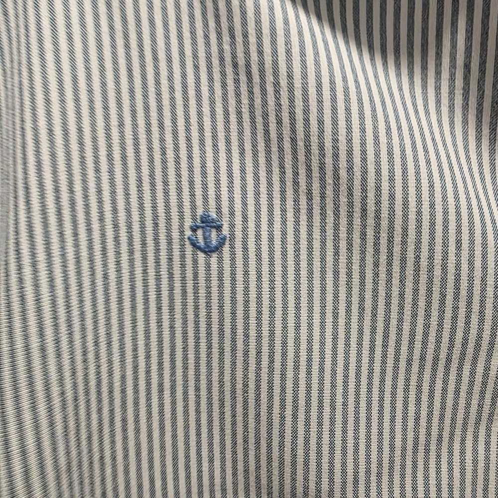 PD&C Men’s Blue White Striped Anchor Button Down Shirt Small Nautical - Picture 5 of 12